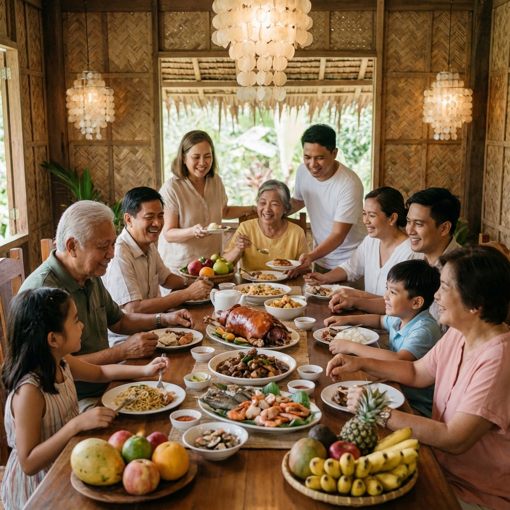 Filipino family sharing a meal together
